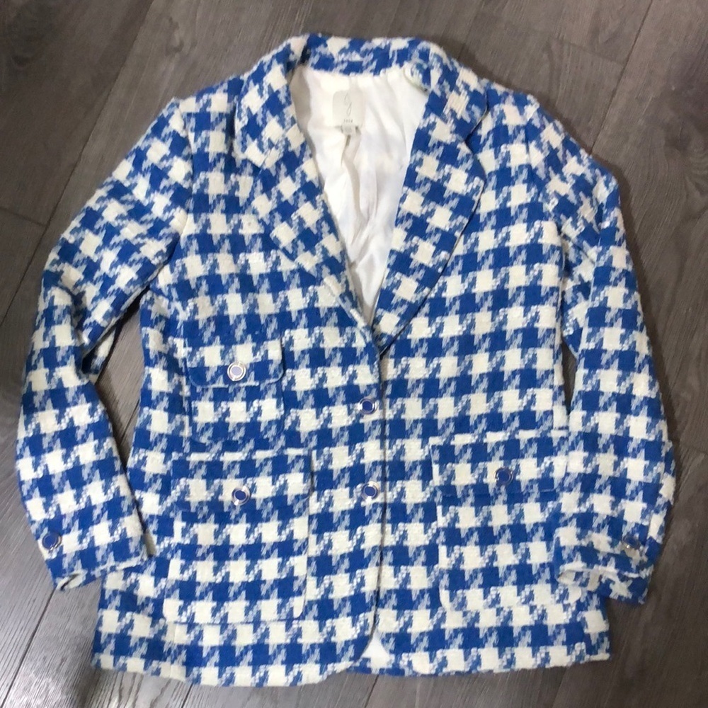 Joie houndstooth blue white oversized blazer - Picture 5 of 17